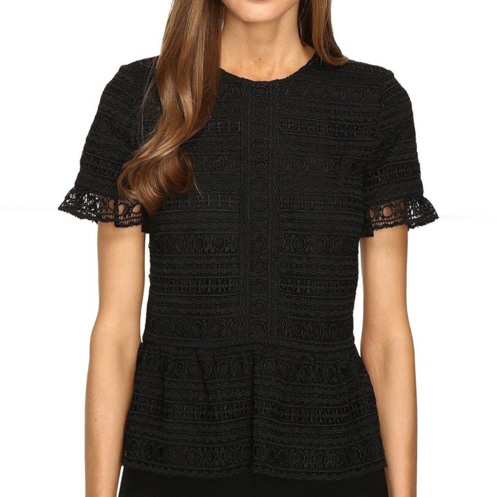 NWT Kate Spade Black Mixed Lace Top Size Med.